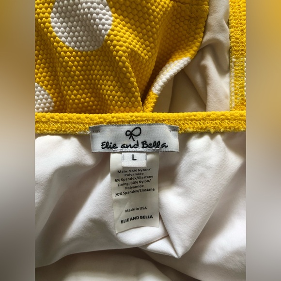 Elie & Bella One-piece yellow white polka dots back tie swimsuit size L - Picture 9 of 9